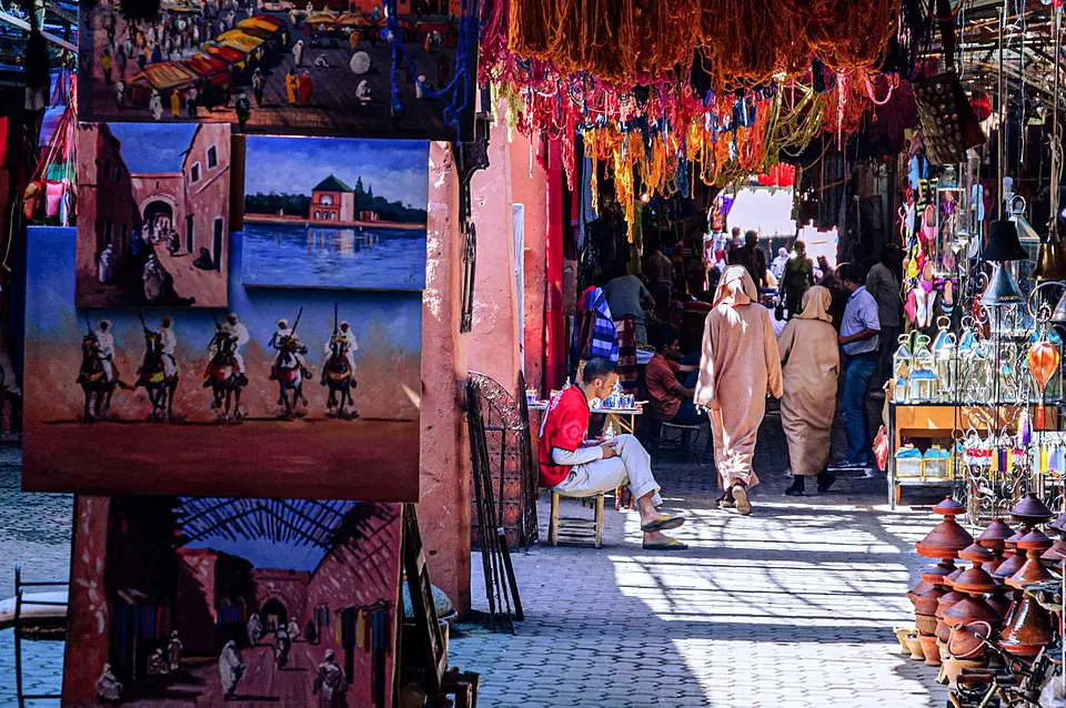 A busy souk in the Marrakech medina