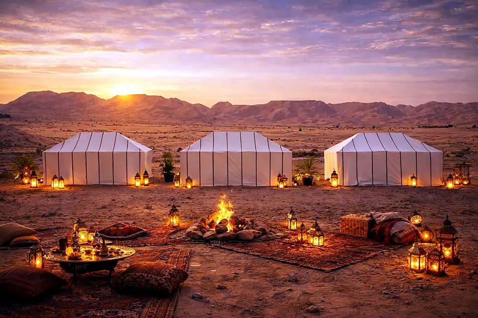 The desert camp at dusk, Erg Chebbi
